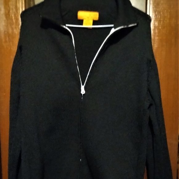 Joe Fresh Heavy Polyester Knit Black Jacket with White Dual Zipper - Picture 1 of 4